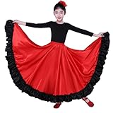 Girls Full Circle Belly Dance Skirts for Spanish Flamenco Costume Mexican Skirt (US, Age, 5 Years, 7 Years, Red)