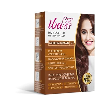 I.ba Henna Based Hair Colour, Medium Brown, No Ammonia, No Sulfates, 100% Even Coverage