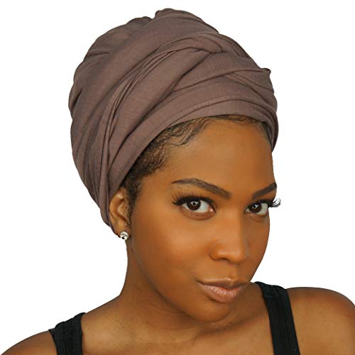 Stretch Head Wraps for Women | Extra Long Jersey Knit Turbans| Soft Cotton African Head wrap Scarf | RAISIN