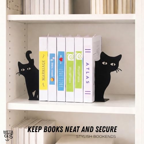 Image of 2 Cat Metal Bookends Set of 2 Heavy Duty Book Ends for Shelves Desk Decorative Bookend Book Organizer Non Slip Book Holder Stand for Office Home Study Room Gifts for Book Lovers