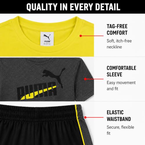 Image of PUMA Boys Active Shorts Set - 3 Piece Performance T-Shirt, Dry Fit Tank Top, and Gym Shorts - Activewear Set for Boys (4-16)