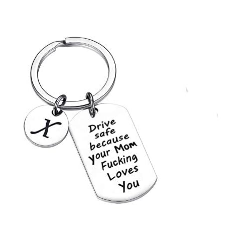 New Driver Gifts Driver Safe Keychain Key chain Because Your Mom Love You 26 Letters Pendant for Daughter Son Graduation, Silver, Medium Cover