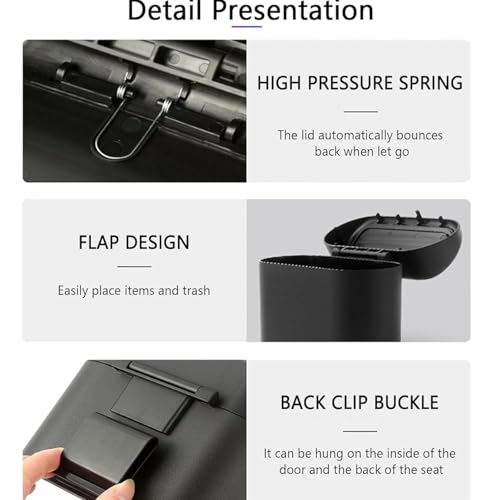 Image of Car Trash Bin with Lid Hanging Back Clip Mini Garbage Container for Car Interior, Push Button Clamshell Dustbin for Door Panel Seat Back Storage with Detachable Hook