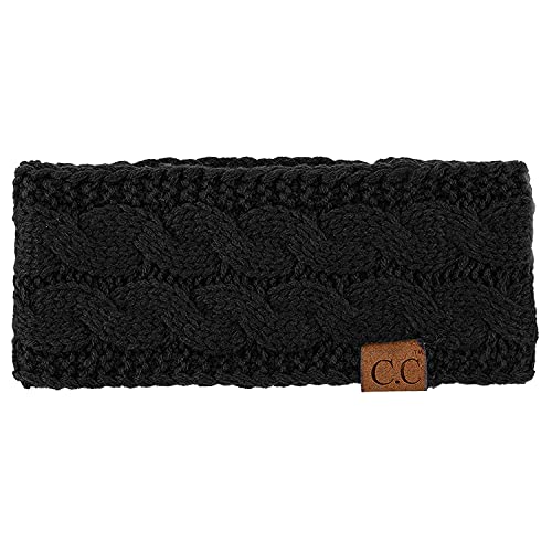 Women's Soft Winter Ear Warmer Cable Knit Headband (Black)