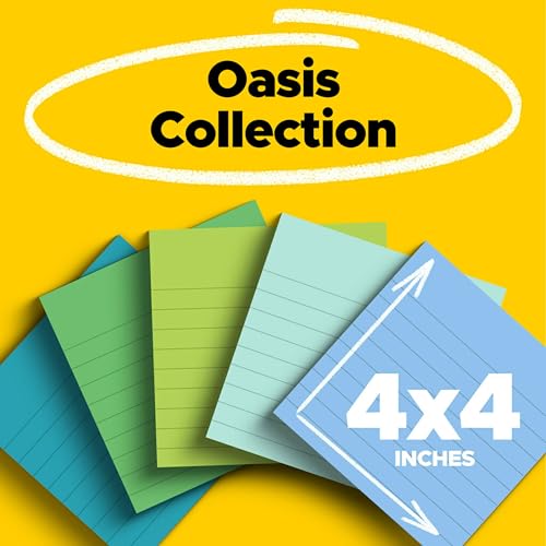 Image of Post-it Recycled Super Sticky Notes, 4 x 4-Inches, Tropic Breeze Collection, Lined, 6-Pads /Pack