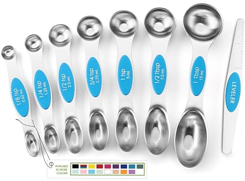 Image of Spring Chef Stainless Steel 8 Magnetic Measuring Spoons for Kitchen, Teal