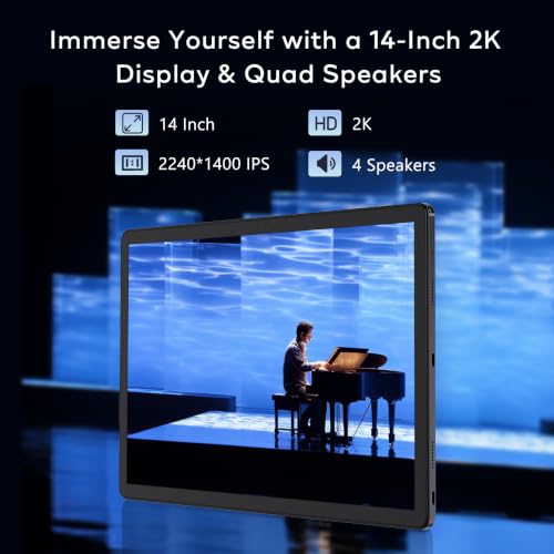 Image of 2026 Premium 14 Inch Android Tablet, 2.5K High IPS Display, 36GB RAM 256GB ROM (1TB Expand), Octa-Core MT6769 Mali-G57, 11580mAh Battery, Dual Band WiFi, Quad Box Speakers, 8+13MP, 5G /2.4G WiFi-Gray