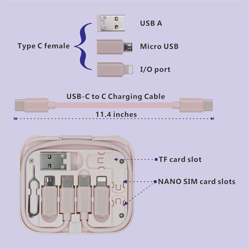 Câble USB C vers C avec adaptateurs Micro/iOS/USB et miroir rose - 2