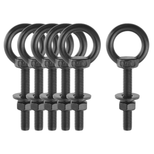 Image of Antrader Lifting Shoulder Eye Bolts,M8 Eye Bolt,M8 x 50mm,Black,6 Sets | Stainless Steel Eyebolts with Lock Nuts,Lock Washers,Flat Washers