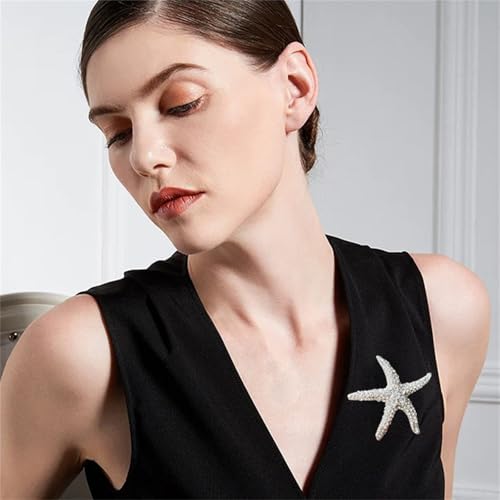 Image of WCRAZYE Rhinestone Starfish Brooch Pin for Women Men Gold Plated Elegant Crystal Shell Star Shaped Ocean Sea Animal Brooches Lapel Pins Delicate Wedding Beach Party Dress Accessories