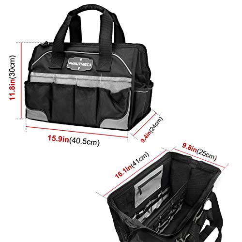 Image of HAUTMEC 16 inch 47-Pockets Tool Bag, Heavy-Duty 1680D Wide Mouth Tool Organizer with Reinforced Hard Base, Padded Shoulder Strap - HT0183
