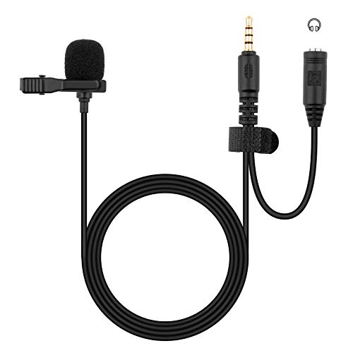 3.5mm Lapel Microphone Replacement for iPhone iPad PC Computer, with Headphone Jack to Asmar Dictation Live Streaming YouTube - Clip on Lavalier Condenser Mic