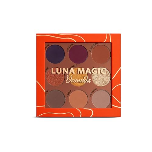 LUNA MAGIC Nude/Desnuda Eye Shadow Palette with 9 Ultra-Blendable Nude, Shimmer & Smoky Shades for All Skin Tones - Long-Lasting Pigment & Award-Winning Travel Size Beauty Products - Pack of 1