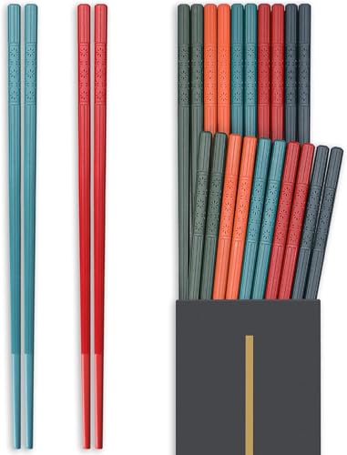 Image of Hiware 10-Pair Reusable Fiberglass Chopsticks, Non-Slip Chop Sticks Set Japanese Style, Dishwasher Safe, Colorful, 9.5-Inch