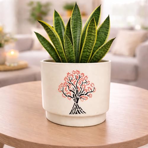 Image of Niyara Designer Ceramic planters pots for Indoor Outdoor Home, Garden Office Decor Balcony Planters Gamla Flower Size- Large, 8 inches (Tree Print)