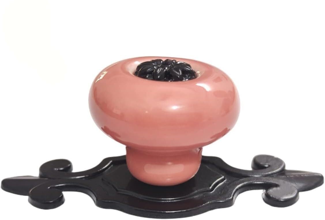 JYABSLNAJ Cabinet Pulls, Zinc Alloy Black Base Back Plate Cupboard Wardrobe Drawer Door Handles(Pink)