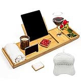 SMIRLY Bamboo Bathtub Tray Expandable: Bamboo Bath Tray for Tub with Book Stand, Bamboo Bathtub Caddy Tray for Luxury Bath, Bamboo Bath Caddy Tray for Tub, Bath Tub Table Caddy, Bath Tub Tray for Bath