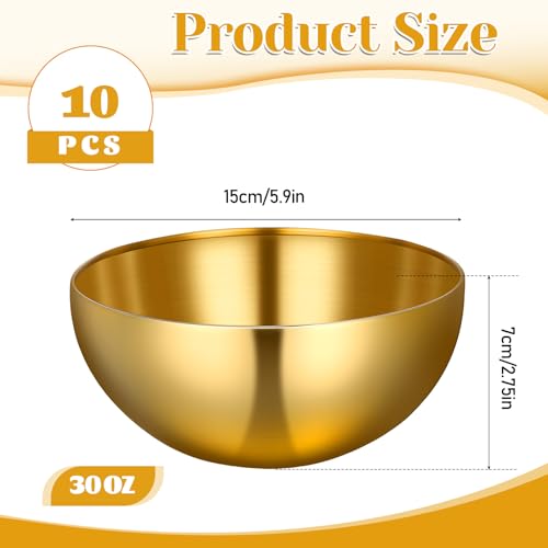 10 Piezas Tazones Mezcladores Dorados Acero Inoxidable 5.9x2.75 pulg miniatura 2