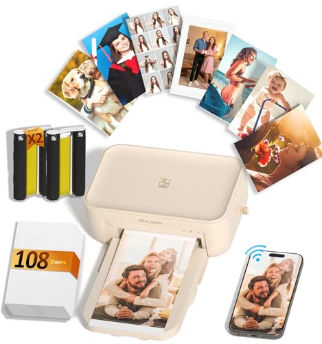 HPRT CP4100 4x6 Photo Printer with 108 Sheets & 2 Ribbons, Full-Color Thermal Dye Sublimation Wi-Fi Printing, Portable Instant Picture Printer for iPhone/Android, AR Video, Fun App, Home Use, Beige