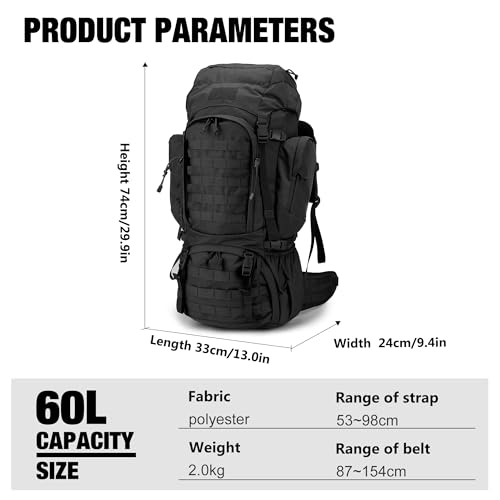Image of Mardingtop 60L Military Internal Frame Backpack for Hiking,Camping,Hunting,Rucksack Backpack with Rain Cover