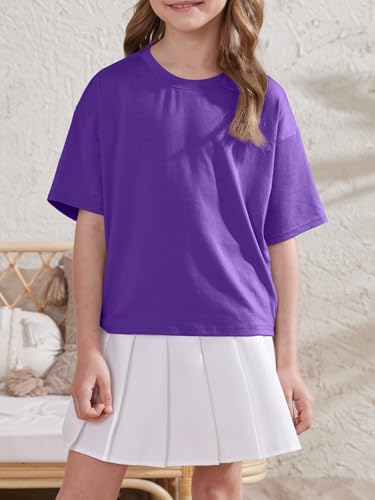 Image of ZDC Girls Athletic Oversized Crop Tops Kids Drop Shoulder Short Sleeve T Shirts Workout Tees