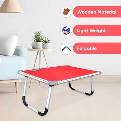 Image of YAJNAS Multipurpose Whiteboard & Laptop Table | Portable Study & Lap Desk for Bed with Laptop Support | Foldable Lap Bed Table, Ideal for Home & Office Presentation - (15 x 26, Red)