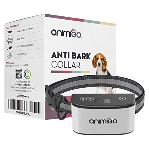 Animigo Collar Antiladridos para Perros Collar Adiestramiento Ajustable con 7 Niveles Vibración y Sonido, para Perros Pequeños, Medianos y Grandes, con Correa Ajustable y Batería Recargable USB