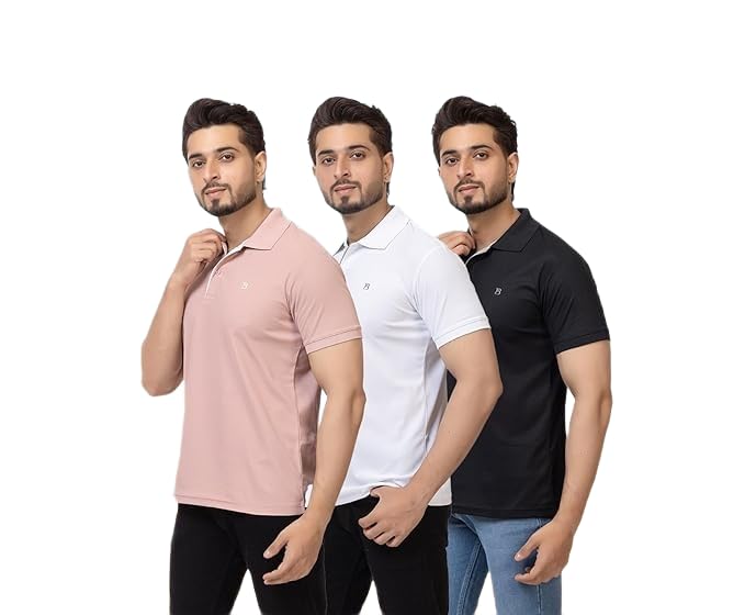Image of Regular Fit Half Sleeve Soft and Comfortable Solid Polo T-Shirt for Mens (Pack of 3)