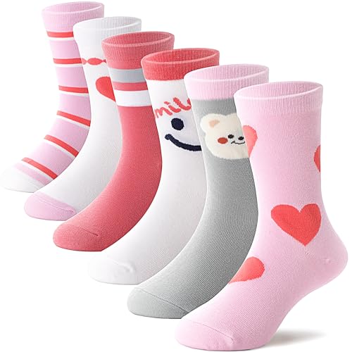Anlisim Kids Boys Girls Crew Dress Cotton Breathable Socks Colorful Stripes Design For Youth Teen 6 Pairs