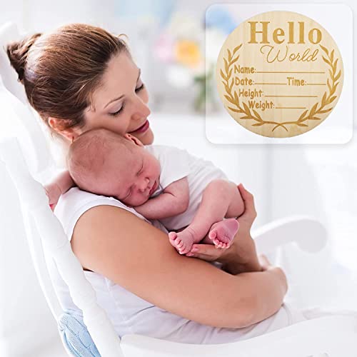 Lustrioustoy Wooden Baby Announcement Sign, Birth Announcement Sign, Hello World Newborn Sign, Baby Name Announcement Sign For Photo Prop Baby Shower Nursery Gift（Round） #TOP1