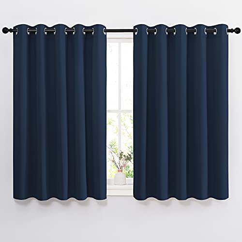 NICETOWN Blackout Curtains and Drapes for Kitchen - Thermal Insulated Solid Grommet Top Blackout Panels/Draperies for Kid's Room (Navy, 1 Pair, W66 x