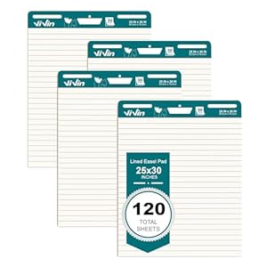 ViVin Lined Sticky Easel Pad, 25 x 30 Inches Flip Chart Paper for Teachers and Students, Large Self Stick Easel Paper, Teacher Anchor Chart, 30 Sheets/Pad, 4 Pads/Pack