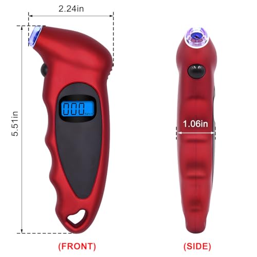 Image of KVAEY Digital Tire Pressure Gauge, 150 PSI 4 Settings Accurate Tire Gauge with Non-Slip Grip, Backlight LCD Tire Pressure Gauge Reader Checker Tool for Car Truck Bicycle Motorcycle (Red)