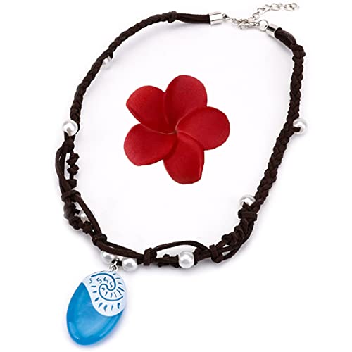 MBVBN Moana Necklace, Pendant Necklace for Princess Moana Cosplay with Hawaii Flowers Hair Clip Halloween Costume Halloween Party Favors, Blue