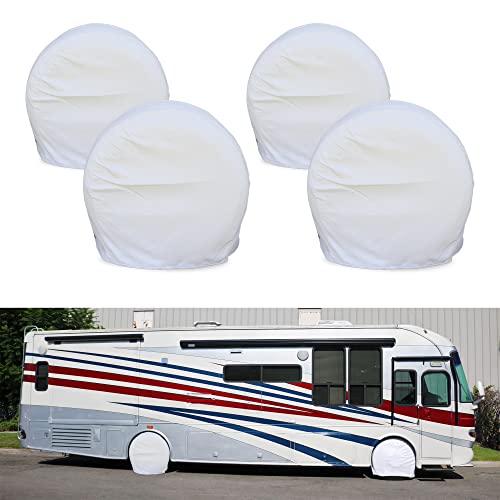 Image of Tire Covers for RV Wheel Set of 4 Motorhome Wheel White Covers Waterproof Soft Vinyl Tire Protectors Tire Covers Fits 40 inch to 42 inch Tire Diameters