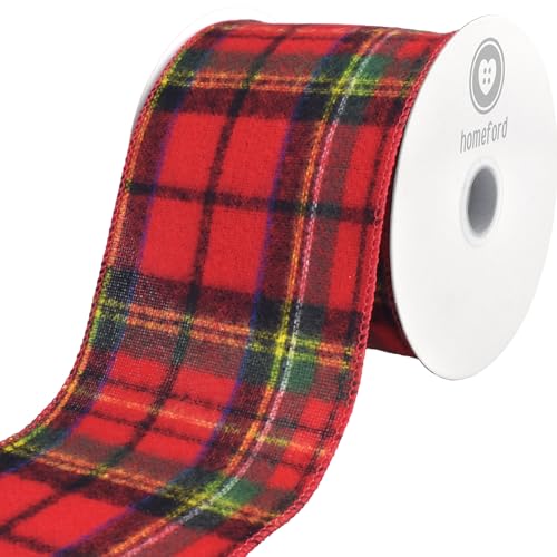 Homeford Christmas Flannel Plaid Wired Edge Ribbon, Red/Green/Blue, 10 Yards (4-Inch)