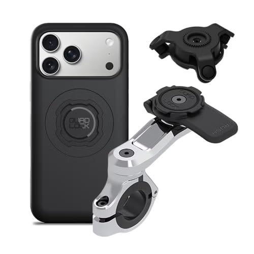 Image of Quad Lock Motorcycle Handlebar Phone Mount PRO Chrome with Vibration Dampener and MAG Phone Case for iPhone 17 Pro Max