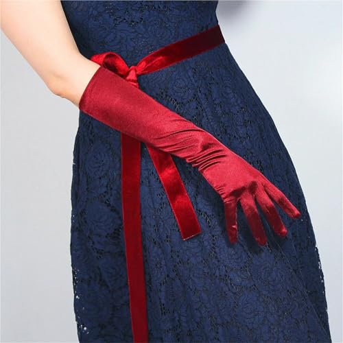 Gants en satin extensible bordeaux foncé extra longs de 60 cm