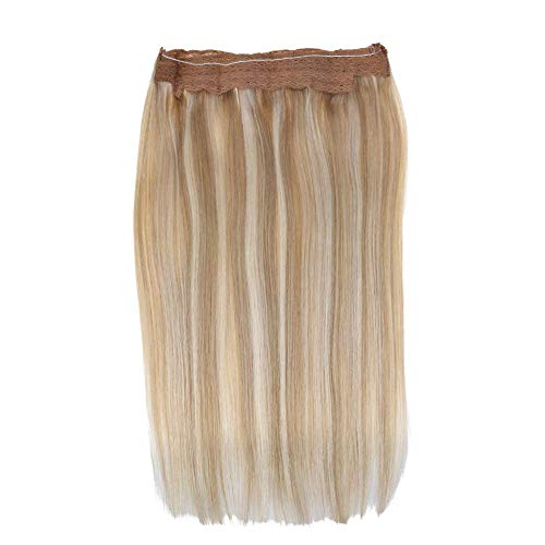 LaaVoo 14" Highlight Flip on Remy Human Hair Extensions Piano Color Ash Blonde Mixed Color Light Blonde Halo on Hair Extension 80g 11inch Width - Thumbnail 5