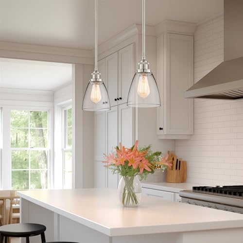 Kira Home Porter 8" Vintage Industrial Pendant Light + Mini Glass Shade, Dimmable, Adjustable Height, Brushed Nickel Finish - Image 3