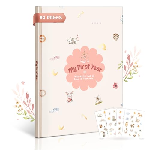 Image of Baby Memory Book for Girls – Boho Design, 84-Page Hardcover Keepsake Journal for First Year, Milestone & Photo Album, Ideal Baby Shower or Newborn Gift, Floral