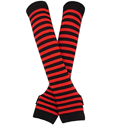 Image of Women's Long Knitted Fingerless Gloves Thumbhole Stretch Arm Warmers | Stretchy soft knitted arm warmers for women, comfortable thumbhole design, ideal daily winter hand sleeve accessories
