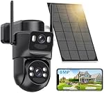 4K Solar Security Camera Wireless Outdoor 1Pack | Battery Powered, 2.4GHz Dual Lens Bullet & 360°PTZ Linkage, Solar Panel, Color Night Vision, PIR Motion Detection