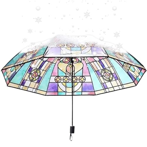 Paraguas para lluvia | Paraguas de vidrio coloreado resistente al viento para lluvia, protección UV, accesorio de para mujeres, niñas, cumpleaños, vacaciones, viajes, al aire libre
