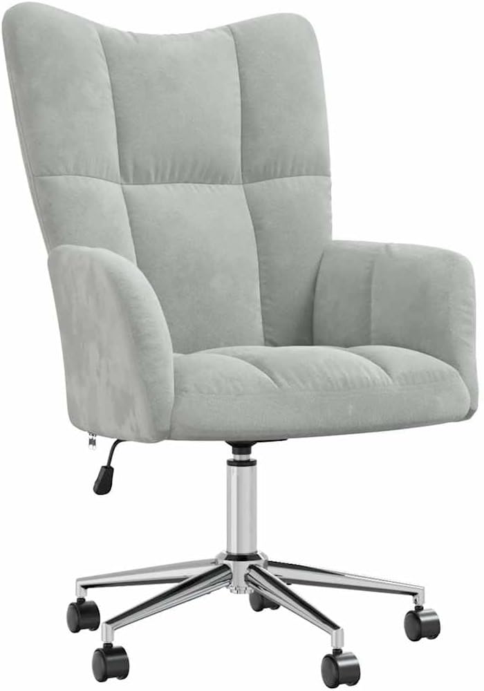vidaXL Relaxing Chair - Light Gray Velvet Upholstered Armchair with Adjustable Height and Swivel Function for Home/Office Use, 328161
