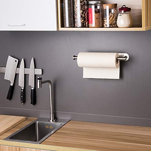 Taozun Self Adhesive Paper Towel Holder - Under Cabinet Paper Towel Rack For Kitchen, Sus304 Brushed Stainless Steel (No Drilling) #TOP3
