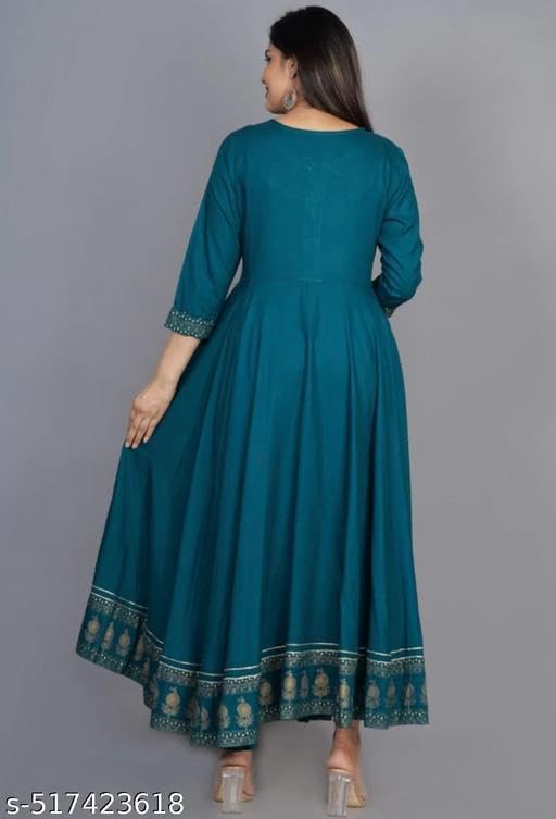 Image of Women's Printed Rayon Anarkali Kurti with 3 /4 Sleeves - Perfect for Festive, Party
