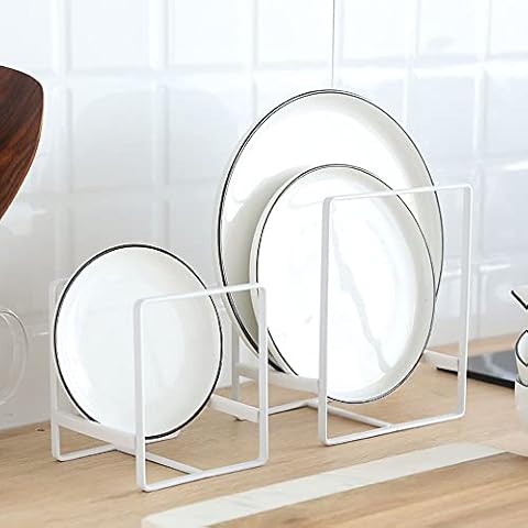 ZAYMDO Dish Drainers Plate Organizer, White Metal Vertical Plate Dish Rack Plate Holder, Dish Draining/Drying Rack/Pan Holder Stand for Kitchen, Counter Top or Cabinet Shelf Cover