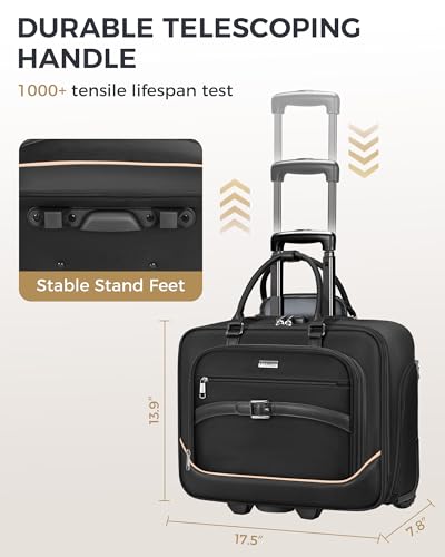 Image of Ytonet Rolling Laptop Bag, 17.3 In Rolling Briefcase for Men Women with Accordion File Pockets, Anti Theft Laptop Bag with Wheels, Professional Roller Underseat Bag for Travel Work Teacher, Black