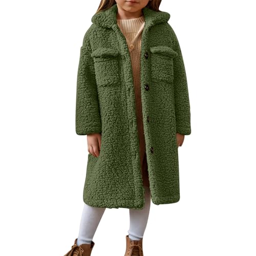 Girls Winter Long Coat Thick Warm Sherpa Teddy Jacket Casual Button Down Fleece Overcoat Faux Fur Outwear 3-12 Years